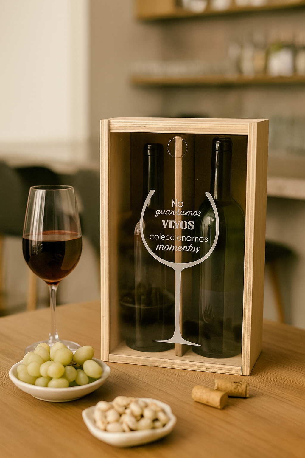 Caja de Madera para 2 Botellas de Vino – Guarda Corchos01
